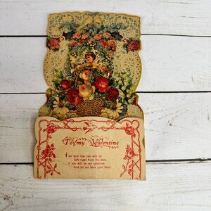 Vintage Pop-Up Valentines Day Card With Floral & Cherub Design